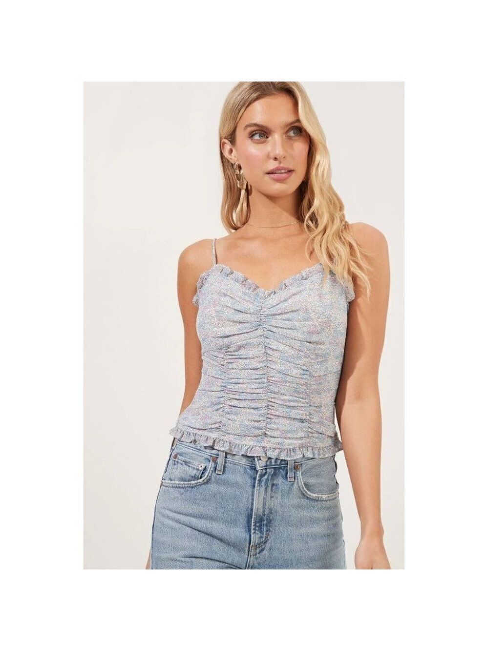 New ASTR the Label | Ruched Cami in Blue Ditsy Floral
